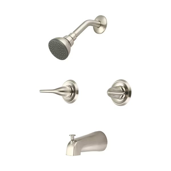 Two Handle Tub/Shower Set, IPS, Wallmount, Brushed Nickel, Flow Rate (GPM): 1.5, Olympia Faucets, Mfr#: P-1250-BN
